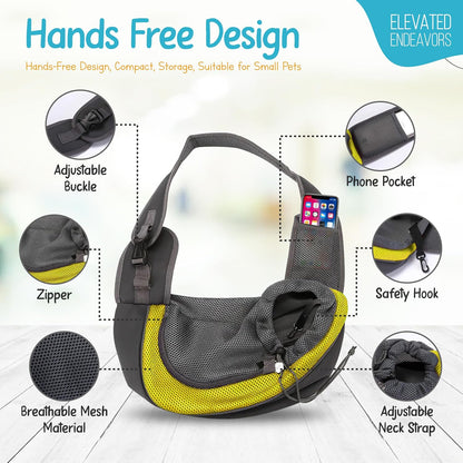 Dog Sling Carrier for Small & Medium Dogs - Breathable Mesh Puppy Travel Bag with Adjustable Strap, Zipper Touch Pocket- Perfect Pet Sling for Outdoor, Travel- Keep pet Comfortable (0-15lb, Yellow)