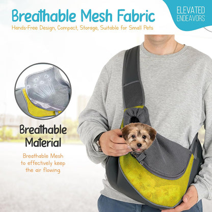 Dog Sling Carrier for Small & Medium Dogs - Breathable Mesh Puppy Travel Bag with Adjustable Strap, Zipper Touch Pocket- Perfect Pet Sling for Outdoor, Travel- Keep pet Comfortable (0-15lb, Yellow)