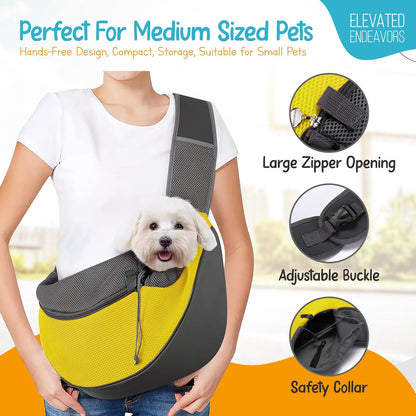 Dog Sling Carrier for Small & Medium Dogs - Breathable Mesh Puppy Travel Bag with Adjustable Strap, Zipper Touch Pocket- Perfect Pet Sling for Outdoor, Travel- Keep pet Comfortable (0-15lb, Yellow)