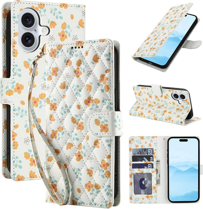 Compatible with iPhone 17 Wallet Case with Card Holder[RFID Blocking],Women's PU Leather Phone Case Shockproof Protective Flip Cover with Card Credit Slot,Yellow Small Floral Pattern