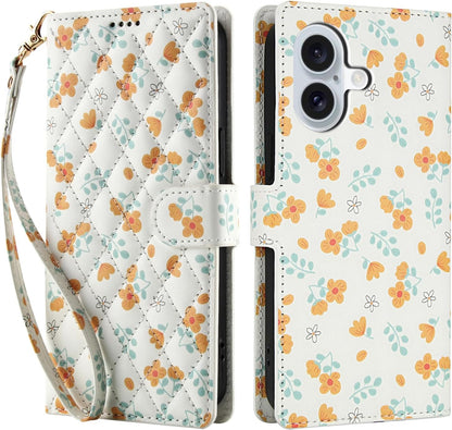 Compatible with iPhone 17 Wallet Case with Card Holder[RFID Blocking],Women's PU Leather Phone Case Shockproof Protective Flip Cover with Card Credit Slot,Yellow Small Floral Pattern