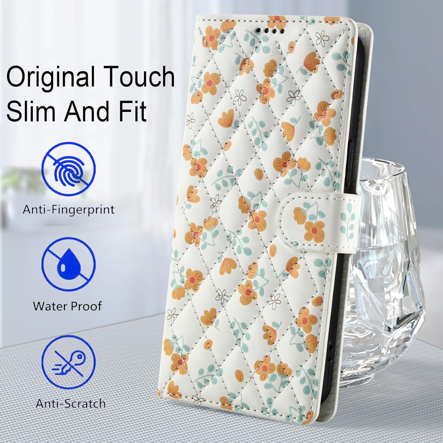 Compatible with iPhone 17 Wallet Case with Card Holder[RFID Blocking],Women's PU Leather Phone Case Shockproof Protective Flip Cover with Card Credit Slot,Yellow Small Floral Pattern