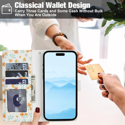 Compatible with iPhone 17 Wallet Case with Card Holder[RFID Blocking],Women's PU Leather Phone Case Shockproof Protective Flip Cover with Card Credit Slot,Yellow Small Floral Pattern