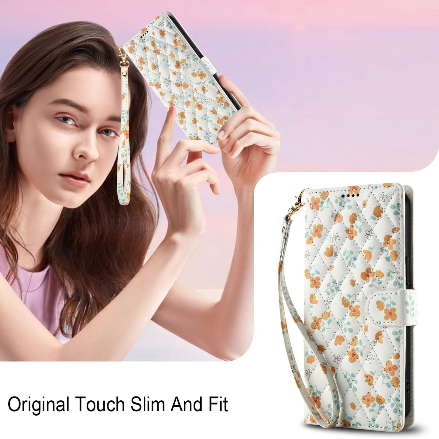 Compatible with iPhone 17 Wallet Case with Card Holder[RFID Blocking],Women's PU Leather Phone Case Shockproof Protective Flip Cover with Card Credit Slot,Yellow Small Floral Pattern