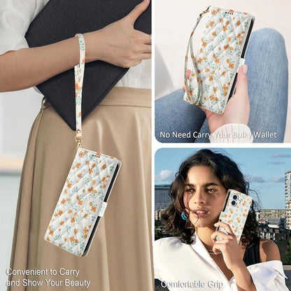 Compatible with iPhone 17 Wallet Case with Card Holder[RFID Blocking],Women's PU Leather Phone Case Shockproof Protective Flip Cover with Card Credit Slot,Yellow Small Floral Pattern