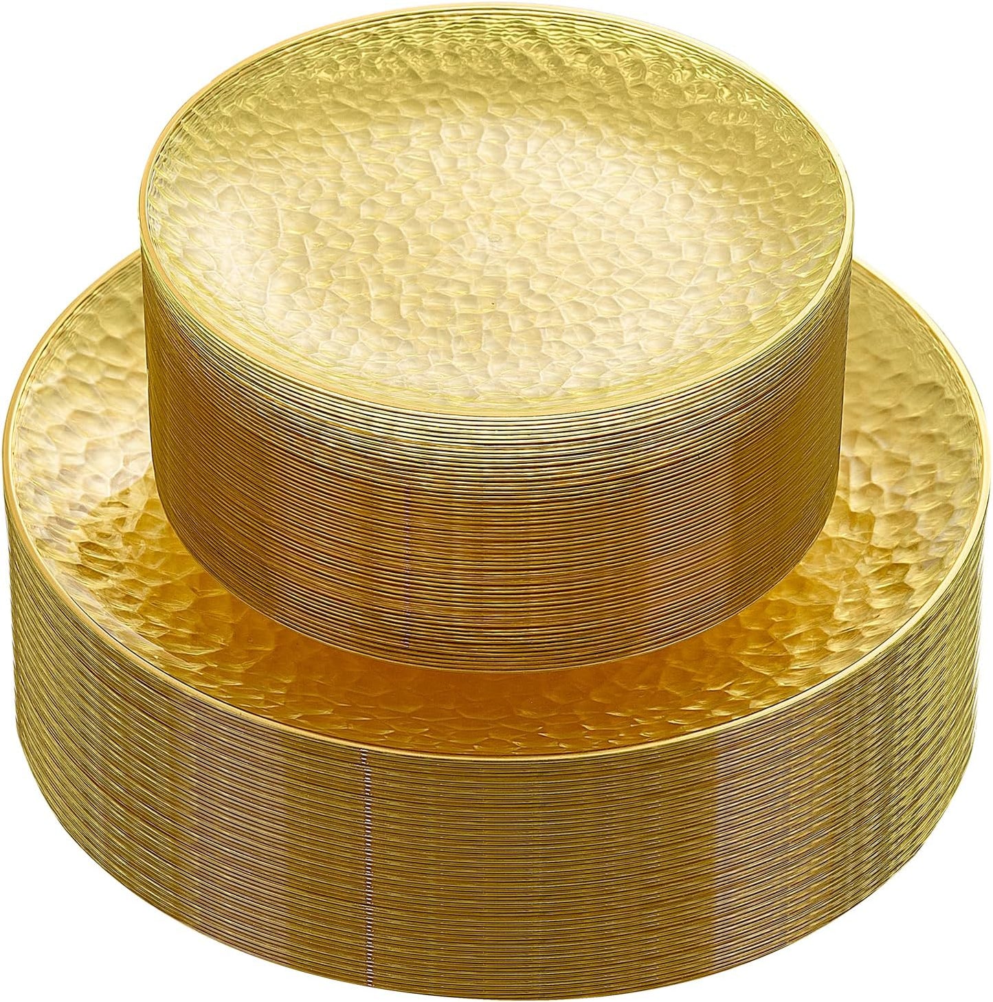 60Pcs Yellow Gold Plastic Plates, Yellow Disposable Plates With Gold Rim, Clear Heavy-duty Party Supplies, Hammered Plastic Plates Include 30 Dessert Platos, 30 Dinner Platos for Party