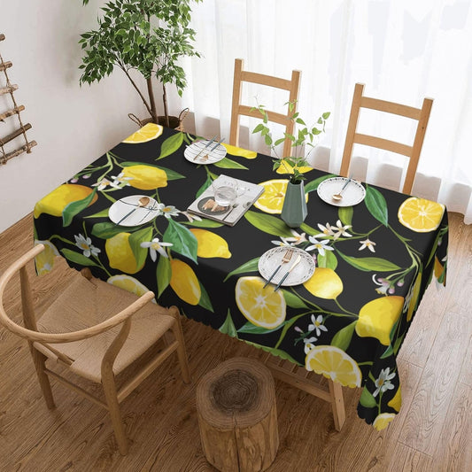 Lemon Fruits Floral Rectangle Tablecloths Black Lemon Table Cloths Decorative Kitchen Dining Tablecloth for Rectangular Tables,Washable Table Cover for Party 54 x 72 Inch