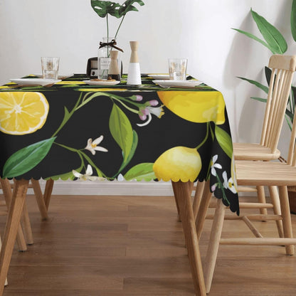 Lemon Fruits Floral Rectangle Tablecloths Black Lemon Table Cloths Decorative Kitchen Dining Tablecloth for Rectangular Tables,Washable Table Cover for Party 54 x 72 Inch