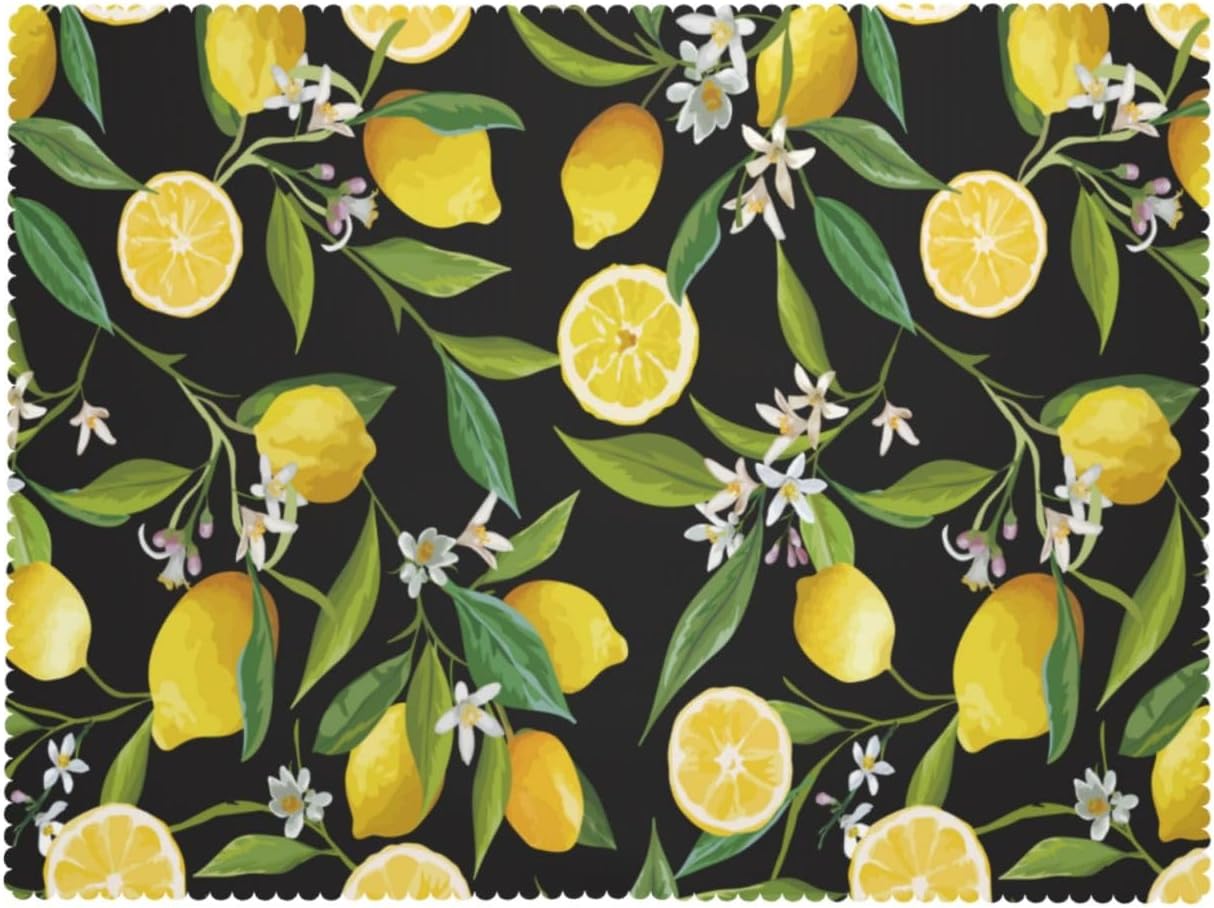 Lemon Fruits Floral Rectangle Tablecloths Black Lemon Table Cloths Decorative Kitchen Dining Tablecloth for Rectangular Tables,Washable Table Cover for Party 54 x 72 Inch