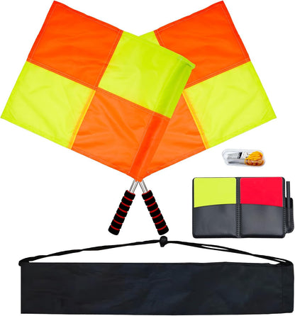 Soccer Referee-Flag Red Yellow-Cards Stainless-Whistles - Football Ref Checkered Linesman Flag Set Coach Gear Packs