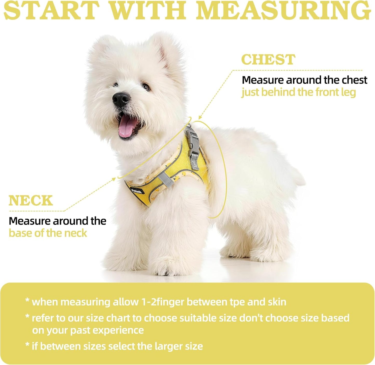 Dog Harness for Small Medium Dogs Cats No Pull, XXS Puppy Harness and Leash Set, Mesh Adjustable Breathable Light Vest for Walking, Running, Training. (Yellow, XXS)