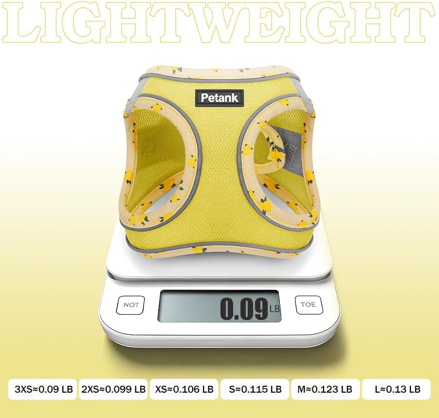 Dog Harness for Small Medium Dogs Cats No Pull, XXS Puppy Harness and Leash Set, Mesh Adjustable Breathable Light Vest for Walking, Running, Training. (Yellow, XXS)