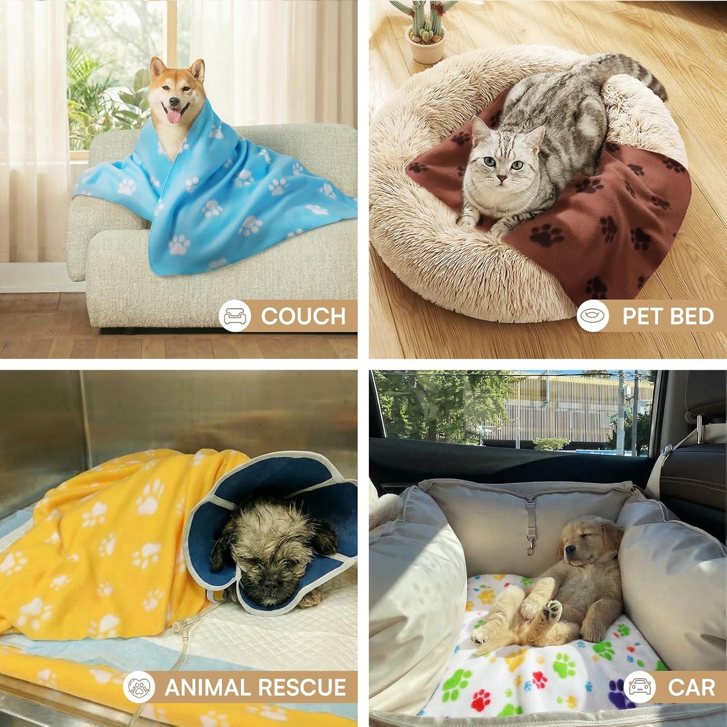 Cute Dog Blanket for Small Medium Dogs 6-Pack Soft Stretchy Fleece Blankets for Pet Cat Puppy Warm Wrinkle-Resistant Throw for Couch Bed Outdoor Yellow 45x31 inch (Pack of 6)
