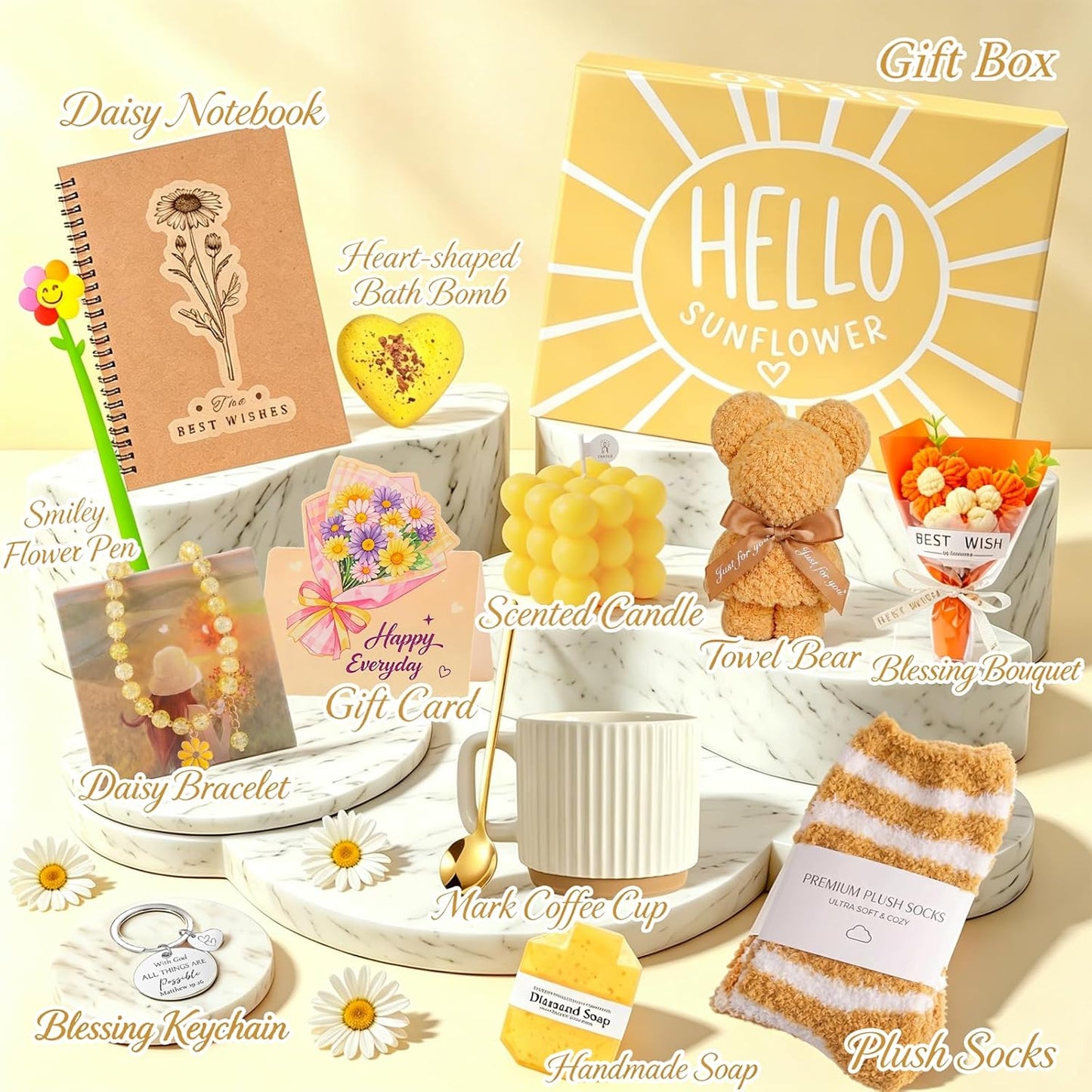 Sunflower Gift Basket for Women, Birthday Self Care Spa Gift Box Set | Ready-to-Gift Sunflower Spa Box for Birthday, Thank You, Holiday and Appreciation Moments