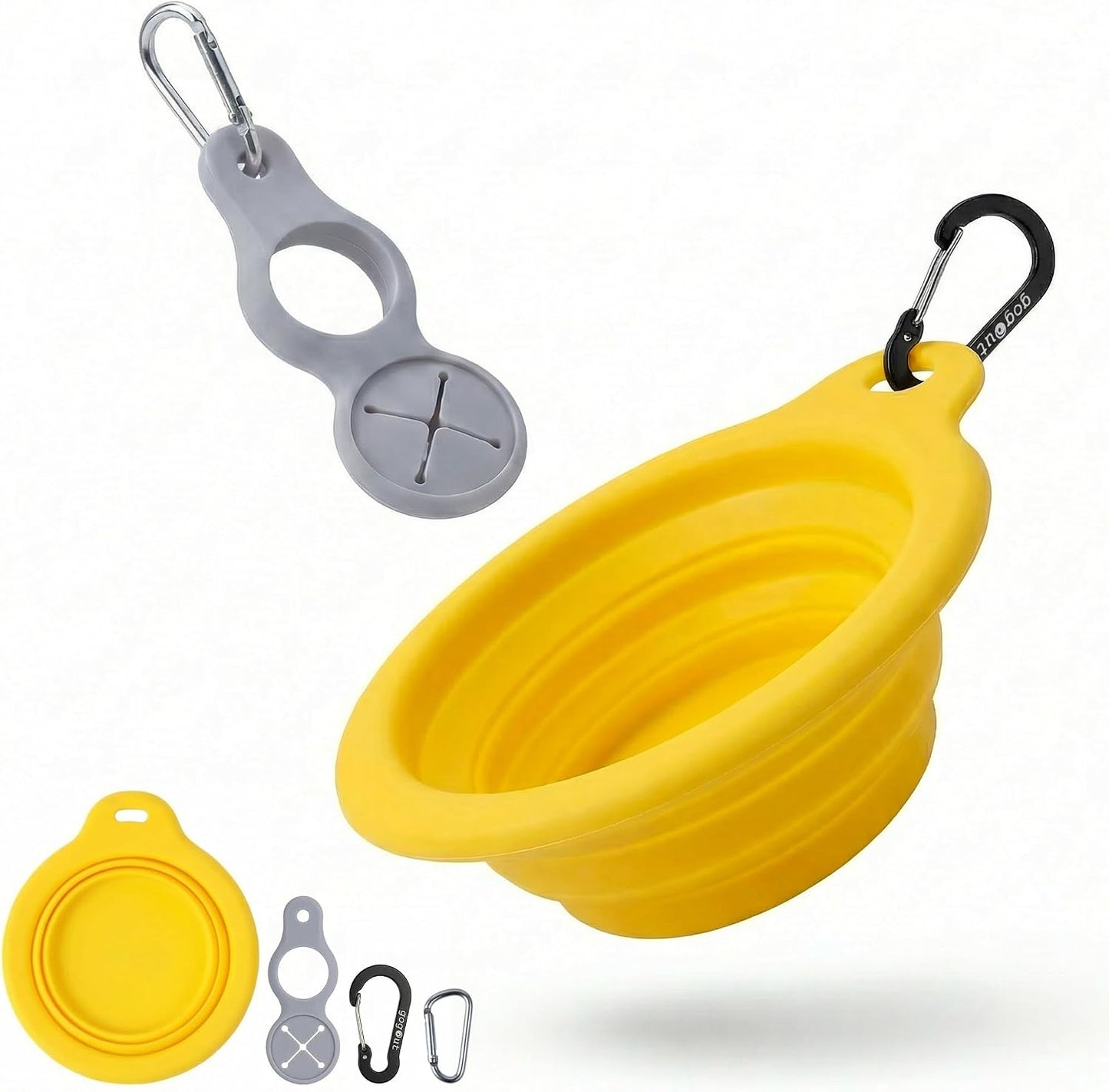 Collapsible Dog Bowl, Portable Silicone Dog Water Bowl with Carabiner, Foldable Travel Bowl for Walking, Hiking, Camping and Road Trips, 12oz, Yellow, Small