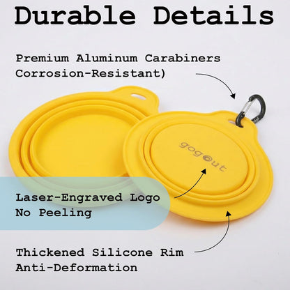 Collapsible Dog Bowl, Portable Silicone Dog Water Bowl with Carabiner, Foldable Travel Bowl for Walking, Hiking, Camping and Road Trips, 12oz, Yellow, Small