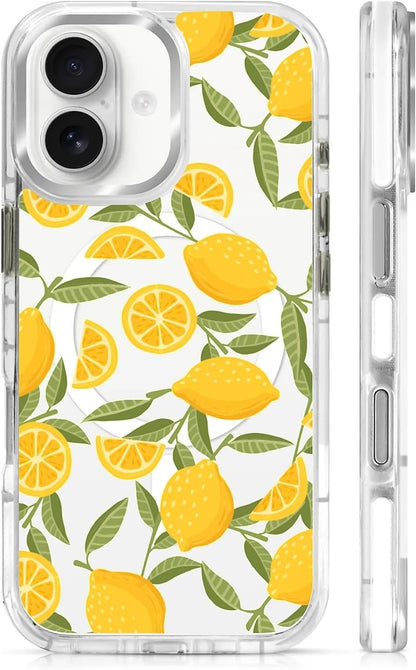 for iPhone 17 Case, Clear with Lemon Yellow Pattern Compatible with Magsafe Soft Protective Case for Women Girl (White)
