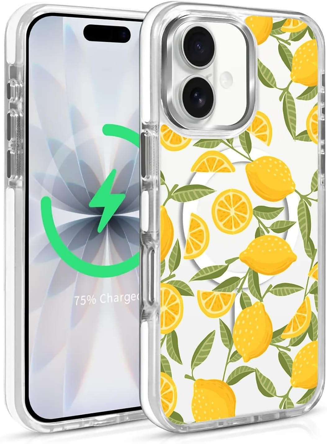 for iPhone 17 Case, Clear with Lemon Yellow Pattern Compatible with Magsafe Soft Protective Case for Women Girl (White)