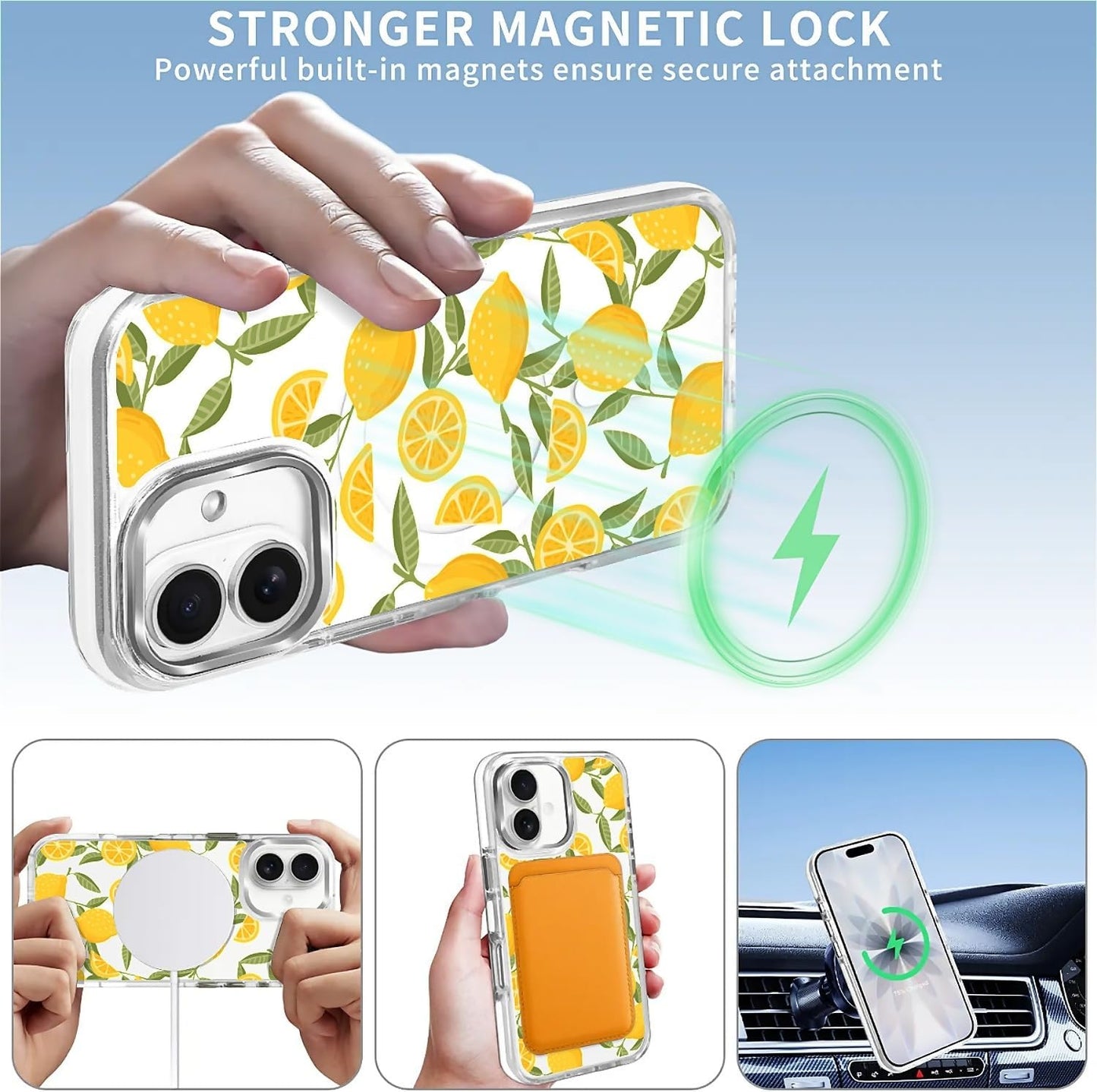for iPhone 17 Case, Clear with Lemon Yellow Pattern Compatible with Magsafe Soft Protective Case for Women Girl (White)