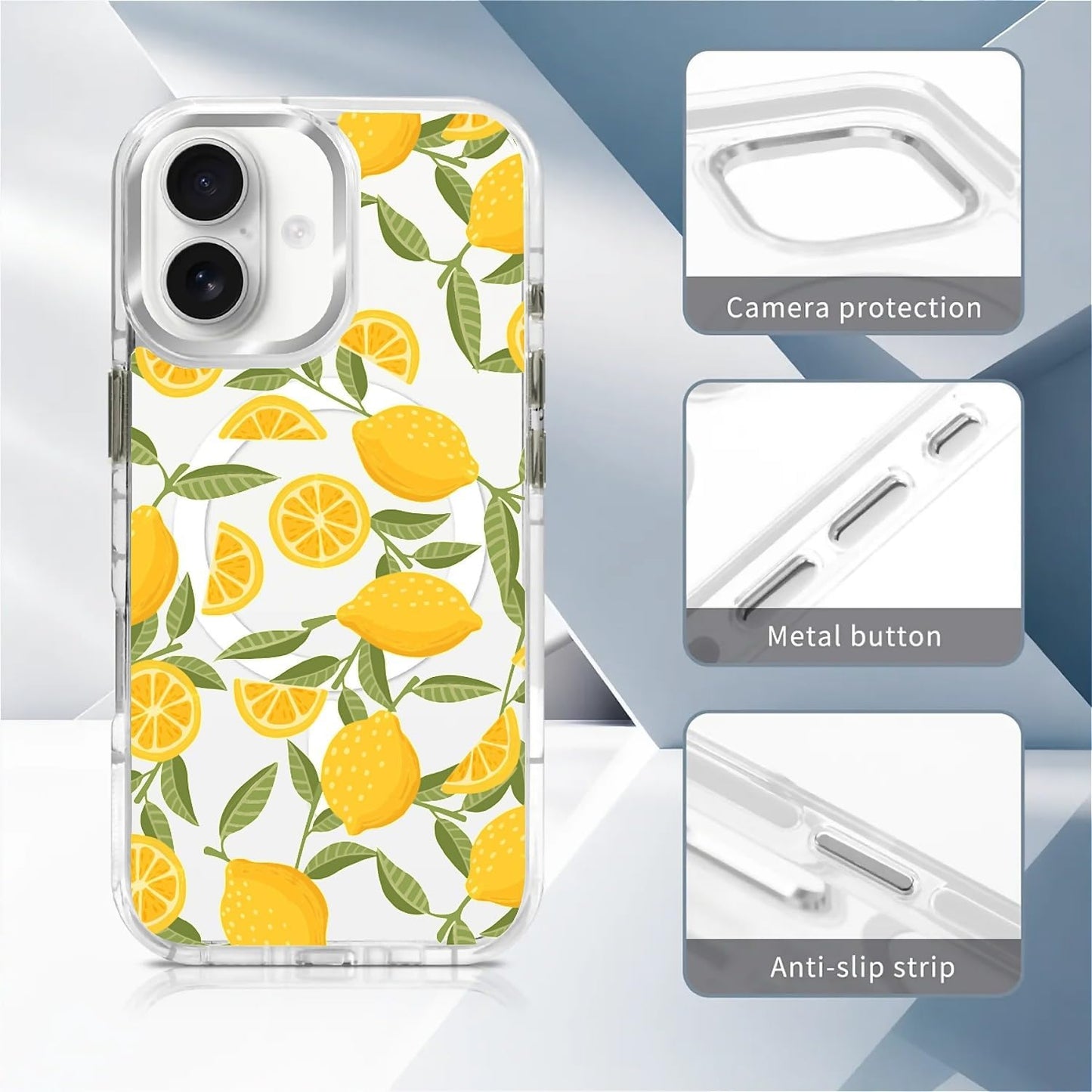 for iPhone 17 Case, Clear with Lemon Yellow Pattern Compatible with Magsafe Soft Protective Case for Women Girl (White)