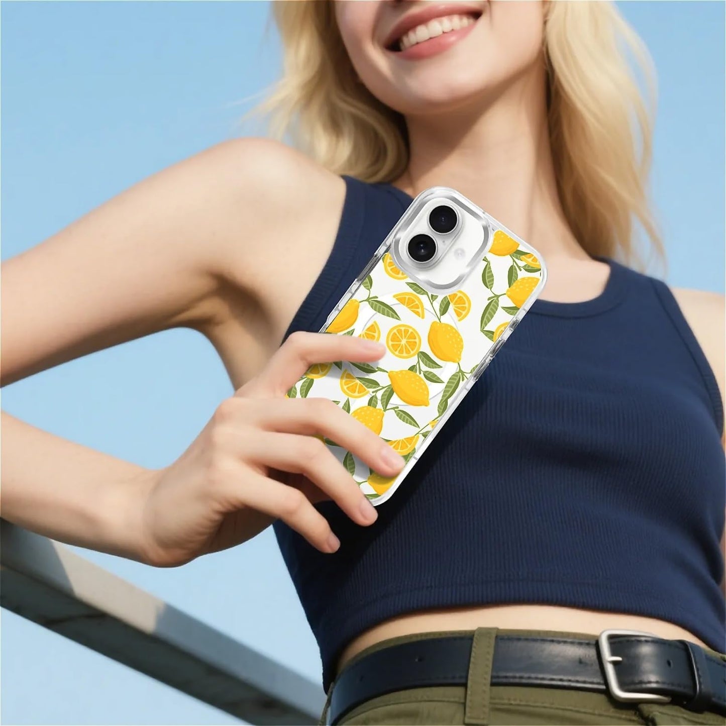 for iPhone 17 Case, Clear with Lemon Yellow Pattern Compatible with Magsafe Soft Protective Case for Women Girl (White)