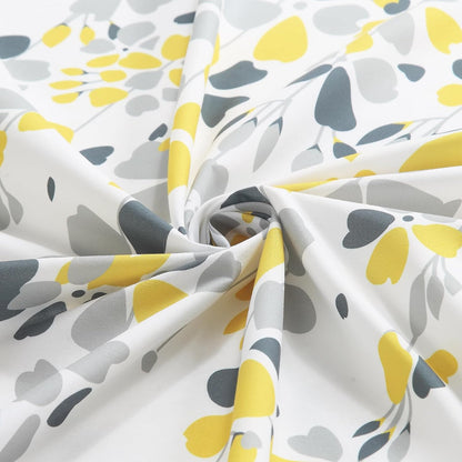 Fabric Floral Shower Curtain, Yellow and Gray Flower Shower Curtains for Bathroom, Waterproof Bathroom Curtains, 72" W x 72" H