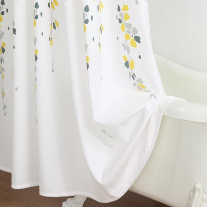 Fabric Floral Shower Curtain, Yellow and Gray Flower Shower Curtains for Bathroom, Waterproof Bathroom Curtains, 72" W x 72" H