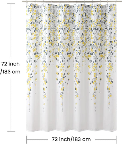Fabric Floral Shower Curtain, Yellow and Gray Flower Shower Curtains for Bathroom, Waterproof Bathroom Curtains, 72" W x 72" H