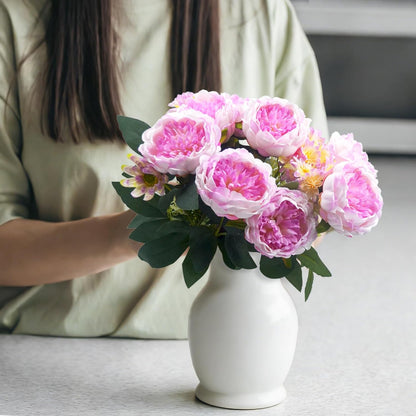 Peonies Artificial Flowers, Fake Peony Bouquet, Realistic Faux Peony Silk Flowers for Wedding, Home Décor, and Table Centerpieces – Ideal for Arrangements and Special Occasions 2 Bouquets (Yellow)