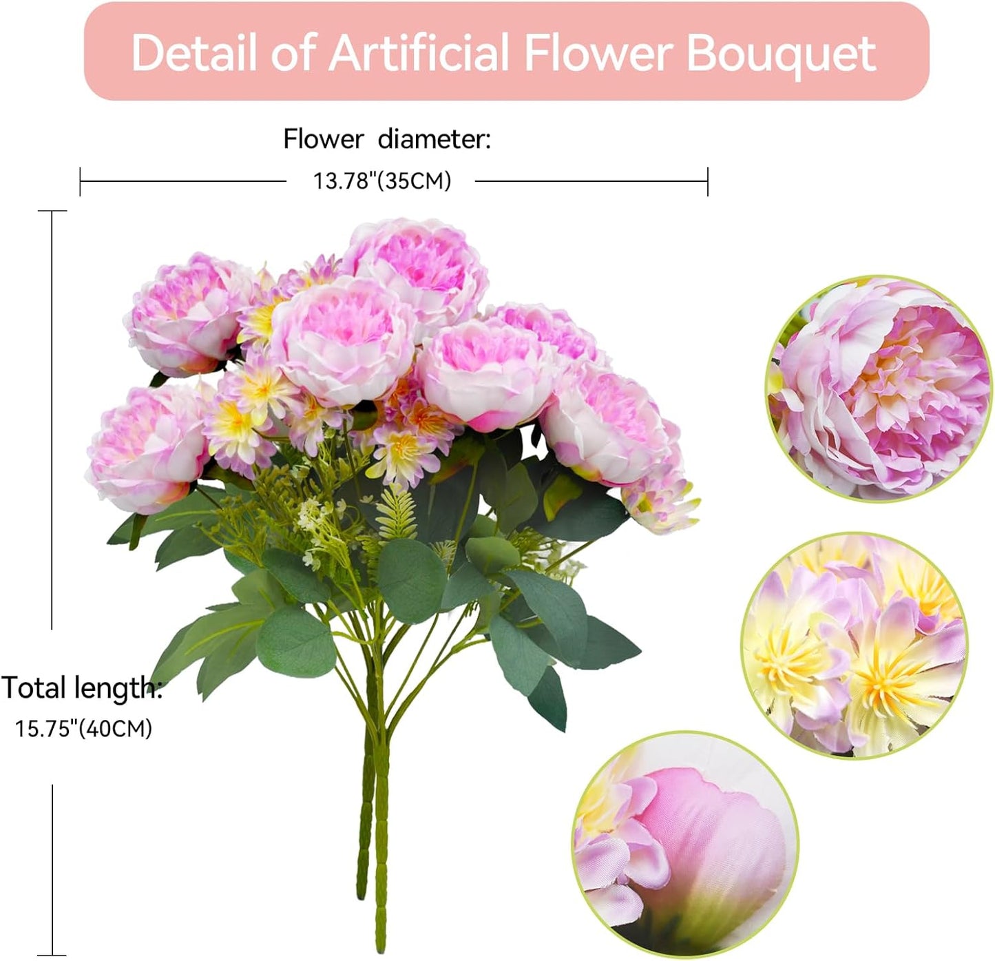 Peonies Artificial Flowers, Fake Peony Bouquet, Realistic Faux Peony Silk Flowers for Wedding, Home Décor, and Table Centerpieces – Ideal for Arrangements and Special Occasions 2 Bouquets (Yellow)