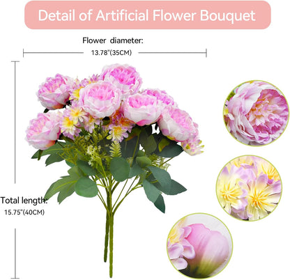Peonies Artificial Flowers, Fake Peony Bouquet, Realistic Faux Peony Silk Flowers for Wedding, Home Décor, and Table Centerpieces – Ideal for Arrangements and Special Occasions 2 Bouquets (Yellow)