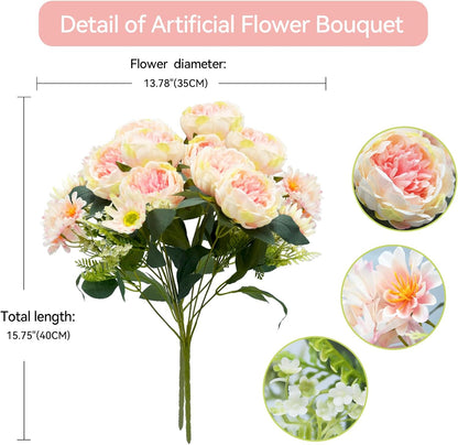Peonies Artificial Flowers, Fake Peony Bouquet, Realistic Faux Peony Silk Flowers for Wedding, Home Décor, and Table Centerpieces – Ideal for Arrangements and Special Occasions 2 Bouquets (Yellow)