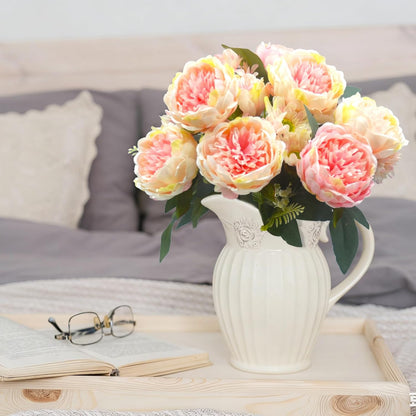 Peonies Artificial Flowers, Fake Peony Bouquet, Realistic Faux Peony Silk Flowers for Wedding, Home Décor, and Table Centerpieces – Ideal for Arrangements and Special Occasions 2 Bouquets (Yellow)