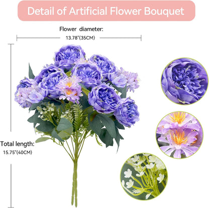 Peonies Artificial Flowers, Fake Peony Bouquet, Realistic Faux Peony Silk Flowers for Wedding, Home Décor, and Table Centerpieces – Ideal for Arrangements and Special Occasions 2 Bouquets (Yellow)