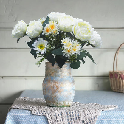 Peonies Artificial Flowers, Fake Peony Bouquet, Realistic Faux Peony Silk Flowers for Wedding, Home Décor, and Table Centerpieces – Ideal for Arrangements and Special Occasions 2 Bouquets (Yellow)