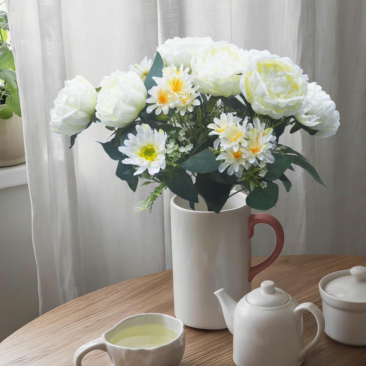 Peonies Artificial Flowers, Fake Peony Bouquet, Realistic Faux Peony Silk Flowers for Wedding, Home Décor, and Table Centerpieces – Ideal for Arrangements and Special Occasions 2 Bouquets (Yellow)