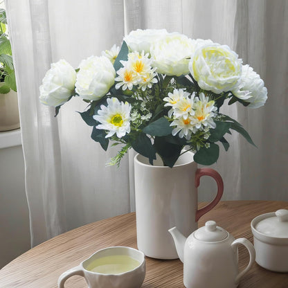 Peonies Artificial Flowers, Fake Peony Bouquet, Realistic Faux Peony Silk Flowers for Wedding, Home Décor, and Table Centerpieces – Ideal for Arrangements and Special Occasions 2 Bouquets (Yellow)