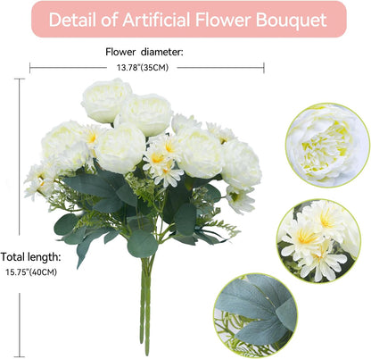 Peonies Artificial Flowers, Fake Peony Bouquet, Realistic Faux Peony Silk Flowers for Wedding, Home Décor, and Table Centerpieces – Ideal for Arrangements and Special Occasions 2 Bouquets (Yellow)