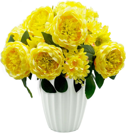 Peonies Artificial Flowers, Fake Peony Bouquet, Realistic Faux Peony Silk Flowers for Wedding, Home Décor, and Table Centerpieces – Ideal for Arrangements and Special Occasions 2 Bouquets (Yellow)