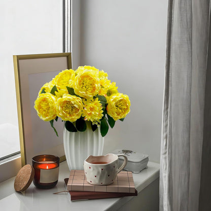 Peonies Artificial Flowers, Fake Peony Bouquet, Realistic Faux Peony Silk Flowers for Wedding, Home Décor, and Table Centerpieces – Ideal for Arrangements and Special Occasions 2 Bouquets (Yellow)