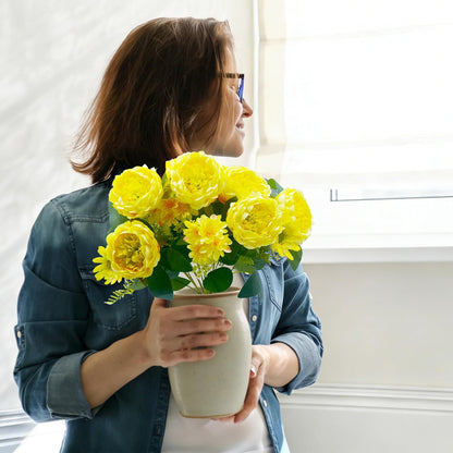 Peonies Artificial Flowers, Fake Peony Bouquet, Realistic Faux Peony Silk Flowers for Wedding, Home Décor, and Table Centerpieces – Ideal for Arrangements and Special Occasions 2 Bouquets (Yellow)