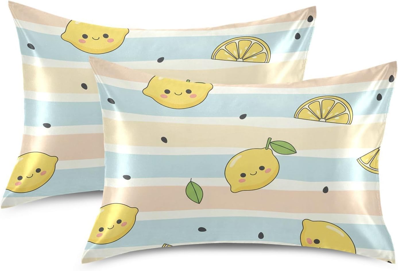 Yellow Lemons Satin Pillowcase for Hair and Skin, Soft Breathable Pillow Case Anti-Wrinkle Cooling Silk Pillow Cover with Envelope Closure for Bedroom, Standard 20 x 26 Inches