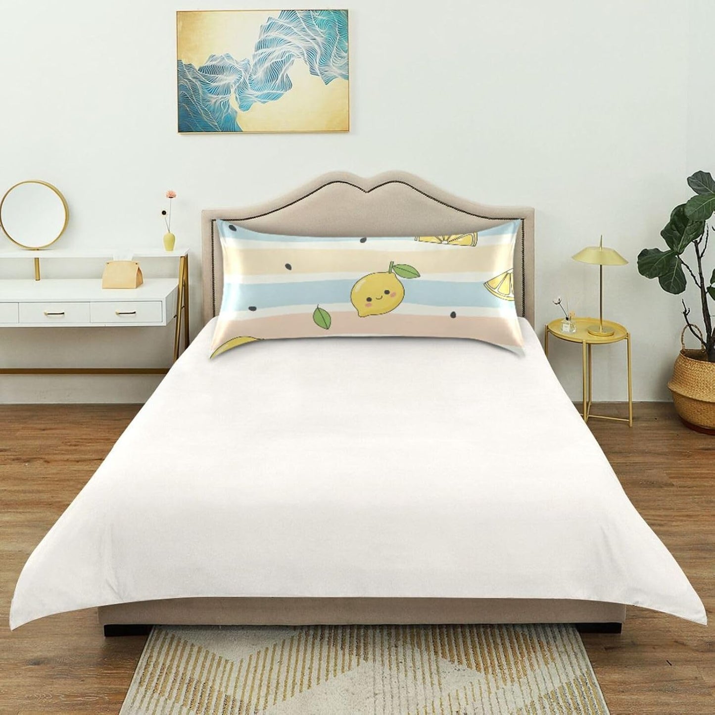 Yellow Lemons Satin Pillowcase for Hair and Skin, Soft Breathable Pillow Case Anti-Wrinkle Cooling Silk Pillow Cover with Envelope Closure for Bedroom, Standard 20 x 26 Inches
