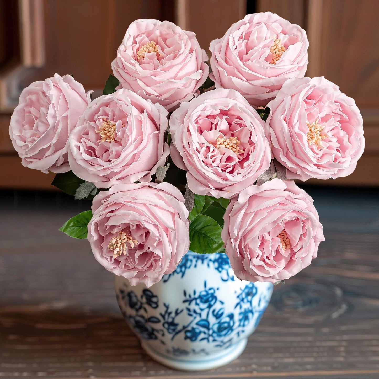 4 Pcs Real Touch Peonies Artificial Flowers, 3.5'' Big Bloom Austin Rose Peony Latex Fake Flower with Stems for Wedding Bouquet Party Valentines Arrangement Home Kitchen (Champagne)