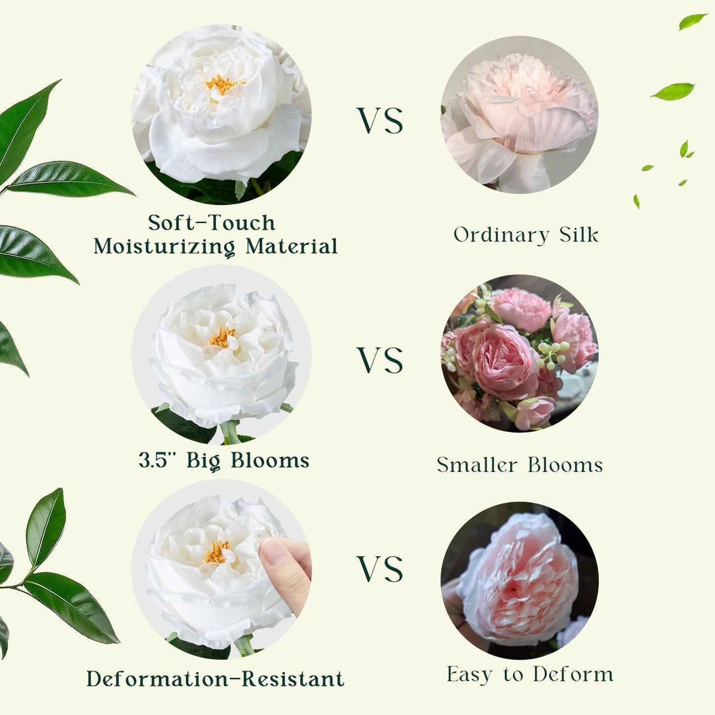 4 Pcs Real Touch Peonies Artificial Flowers, 3.5'' Big Bloom Austin Rose Peony Latex Fake Flower with Stems for Wedding Bouquet Party Valentines Arrangement Home Kitchen (Champagne)
