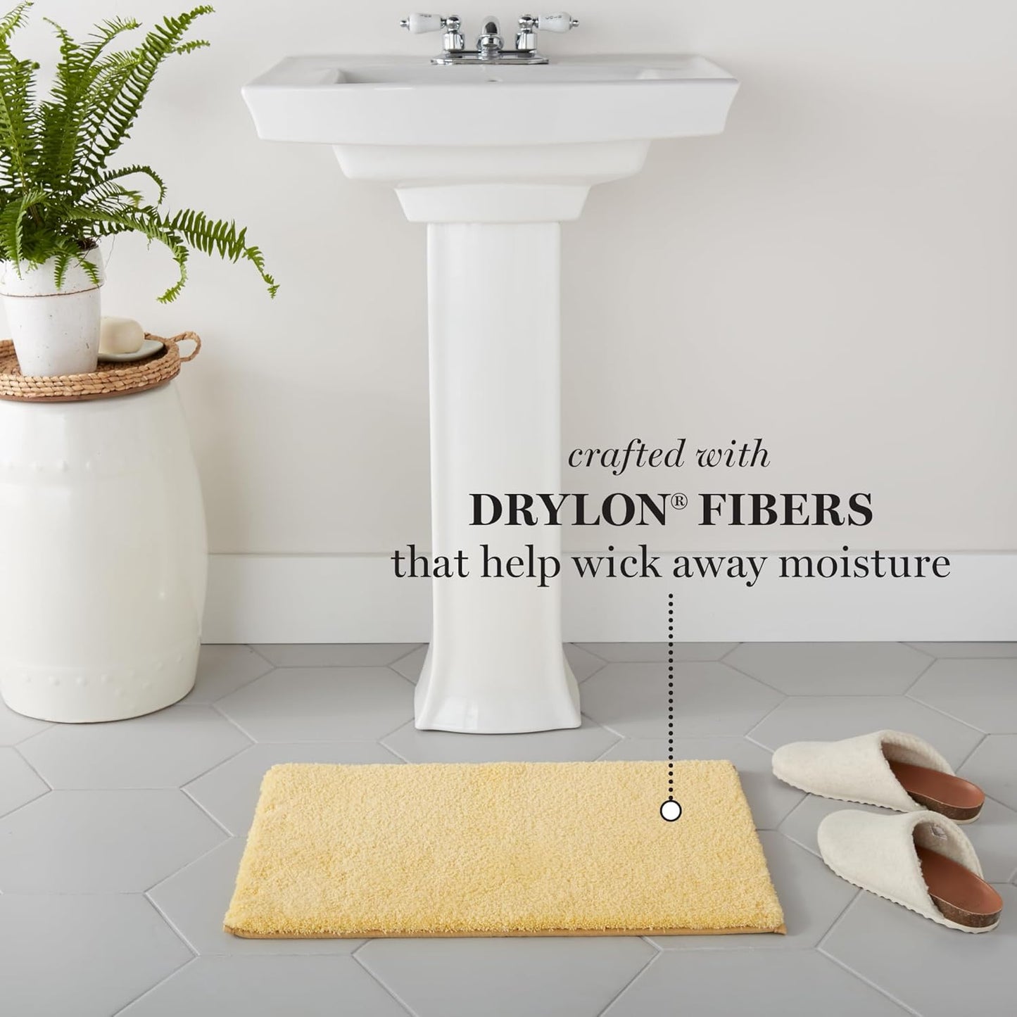 Drylon Microfiber Bath Rug - 1 Piece, Ultra Soft Plush, Non-Slip, Thick, Washable Bathroom Rugs, Home Decor Accessories, Household Essentials, Small Bath Mat, 17" x 24", Yellow