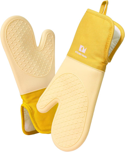 UltraShield Silicone Oven Mitts, Yellow | Heat Resistant, Non-Slip Surface, Waterproof, Flexible, Durable