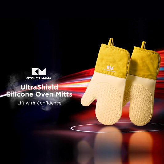 UltraShield Silicone Oven Mitts, Yellow | Heat Resistant, Non-Slip Surface, Waterproof, Flexible, Durable
