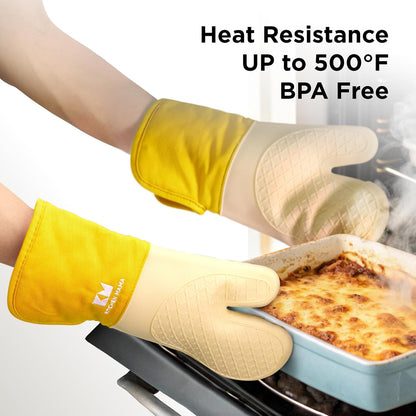UltraShield Silicone Oven Mitts, Yellow | Heat Resistant, Non-Slip Surface, Waterproof, Flexible, Durable