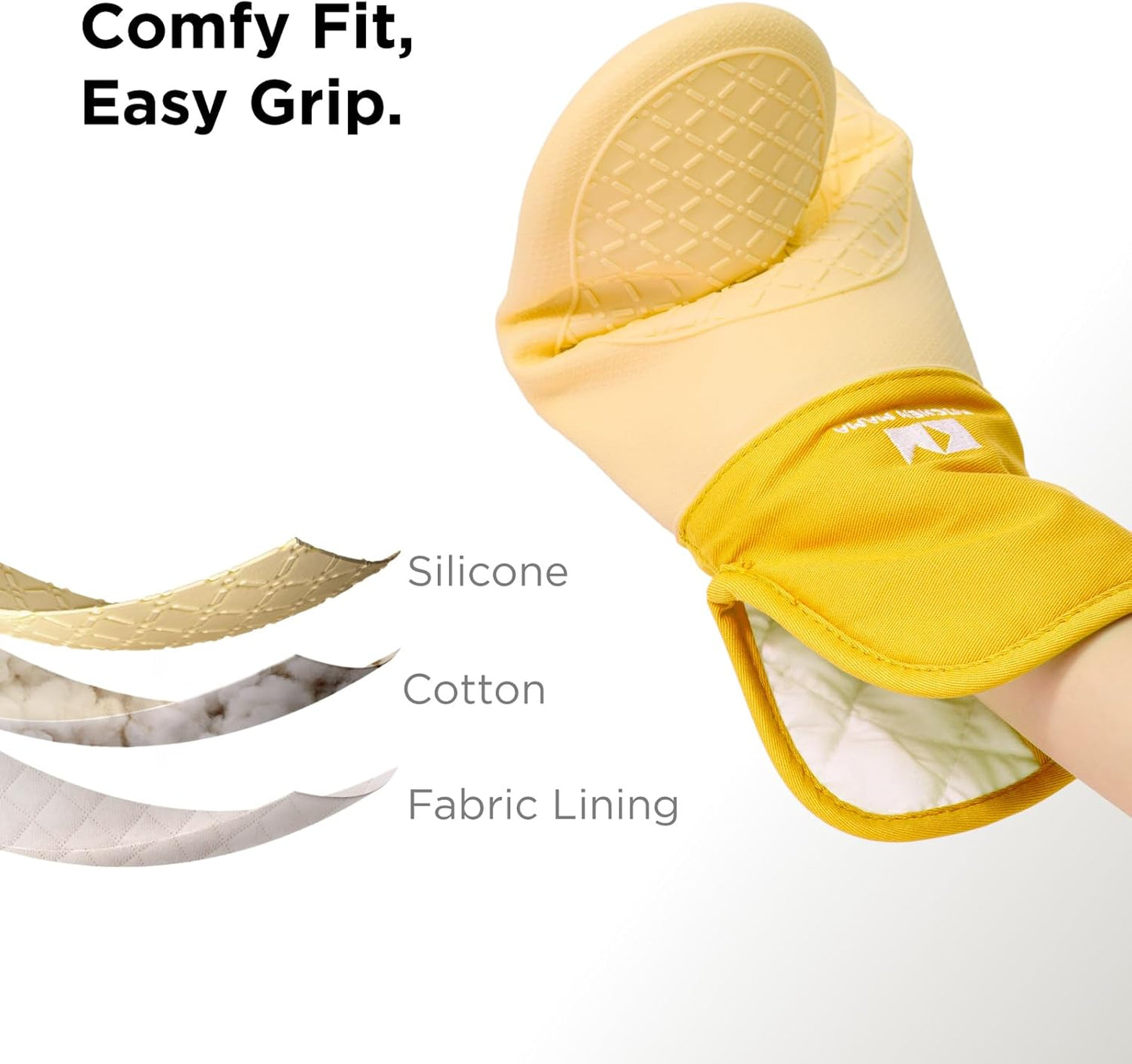 UltraShield Silicone Oven Mitts, Yellow | Heat Resistant, Non-Slip Surface, Waterproof, Flexible, Durable
